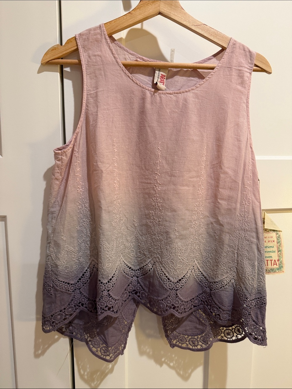 NWT Aratta Pink to Purple Ombre Lace-Trim Tank Top size M